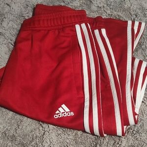 Adidas Kids Red Joggers with White Stripes